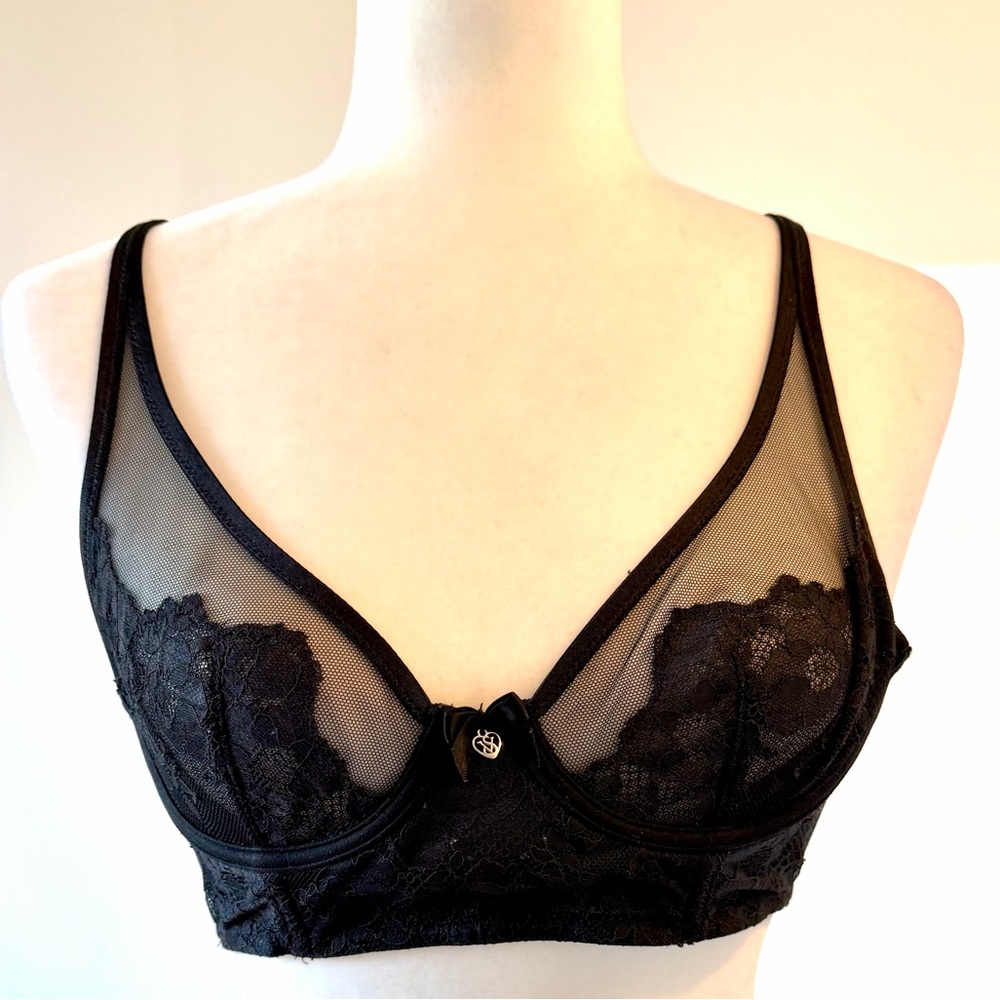 Victoria's Secret Black Lace Mesh Unlined Demi-Buste Bra